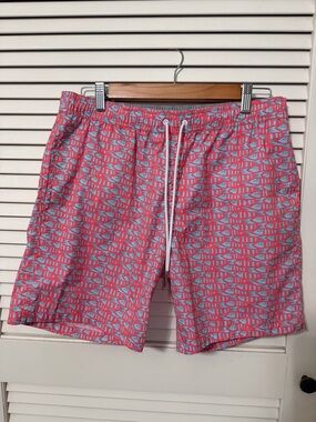 Bonobos Coral and Light Blue Fish Pattern Swim Trunks size Large